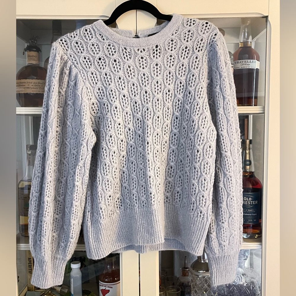 J. Crew Balloon Sleeve Cable Knit Sweater in light blue BD619